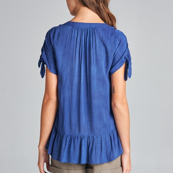 Navy Ruffle Button-Front Top - Picture 5 of 6